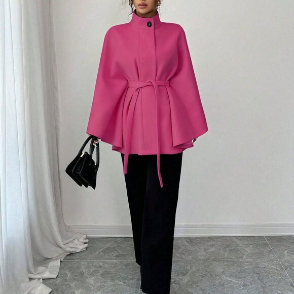 Pink Elegant Women's cape jacket - Picture 3 of 6